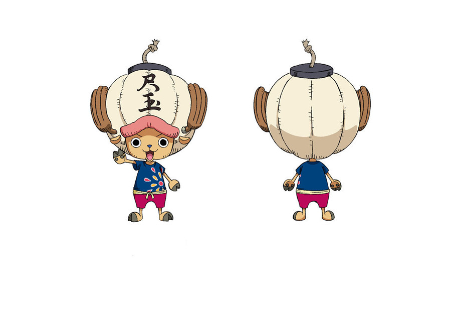 享受暑假的角色形象展开,包括背着火箭筒的路飞,戴着尺玉帽子的乔巴等